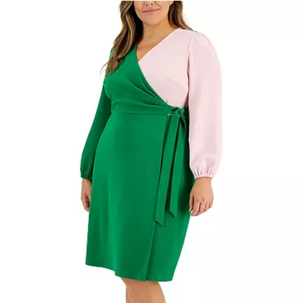 Kasper Green and Pink Long Sleeve Dress